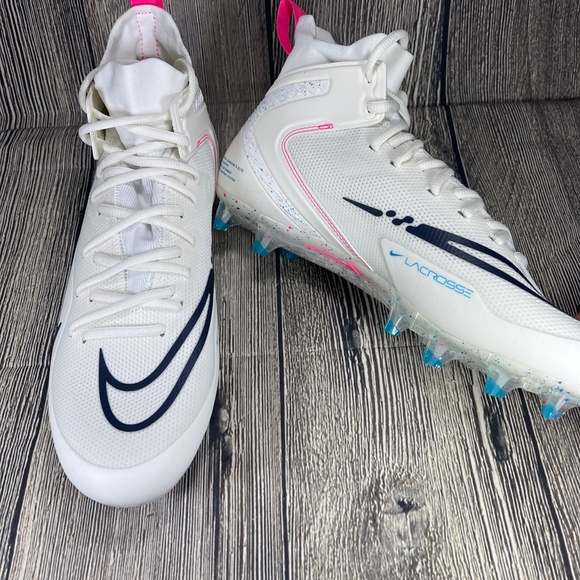 NIKE Alpha Huarache 8 Elite Lacrosse White/Pink/Laser Blue Mens sizes CW4440-116 - Picture 6 of 8